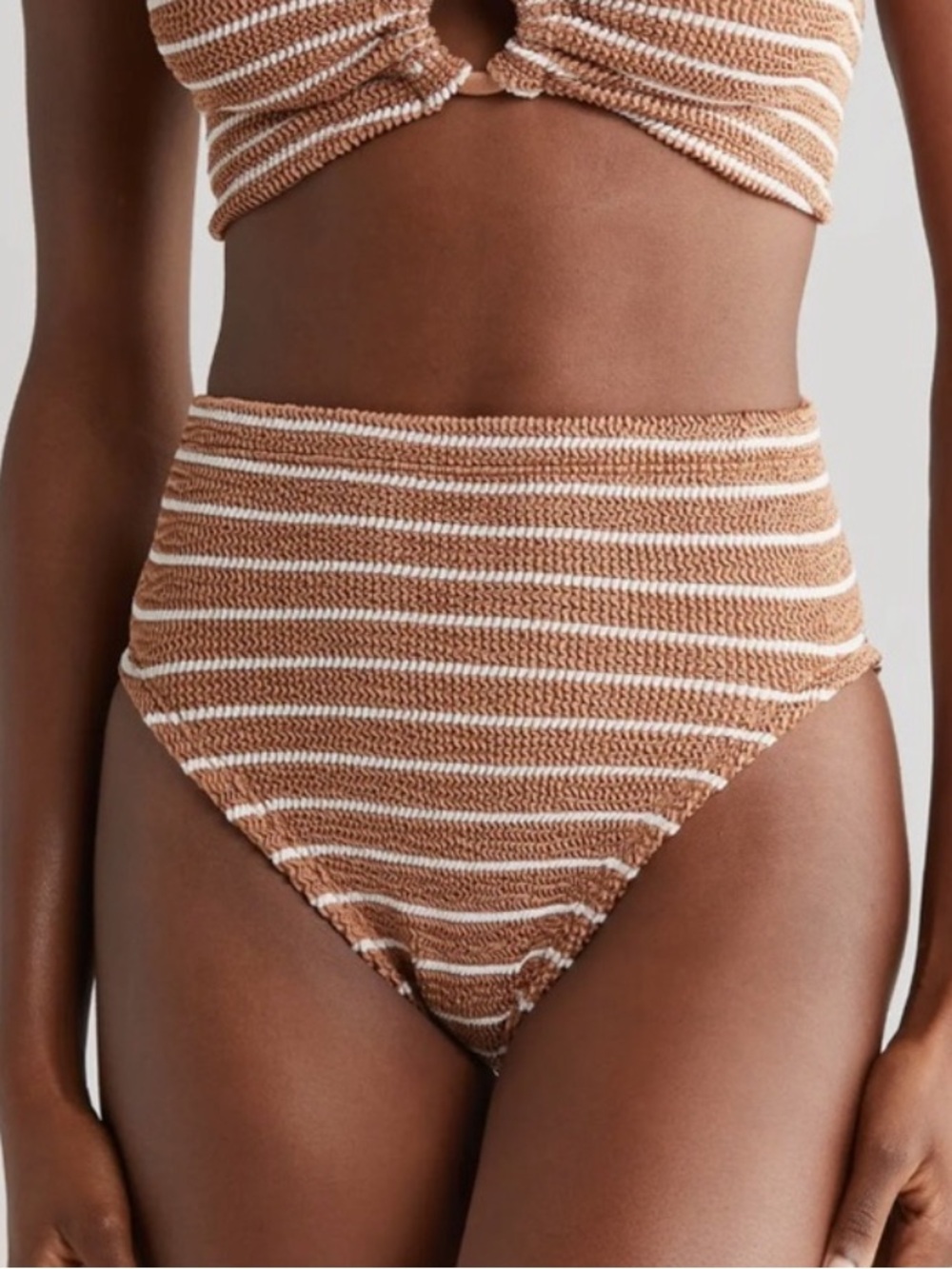 New Hunza G Bikini *Bottom Only* High-Waist Metallic Cocoa White Stripe Nadine